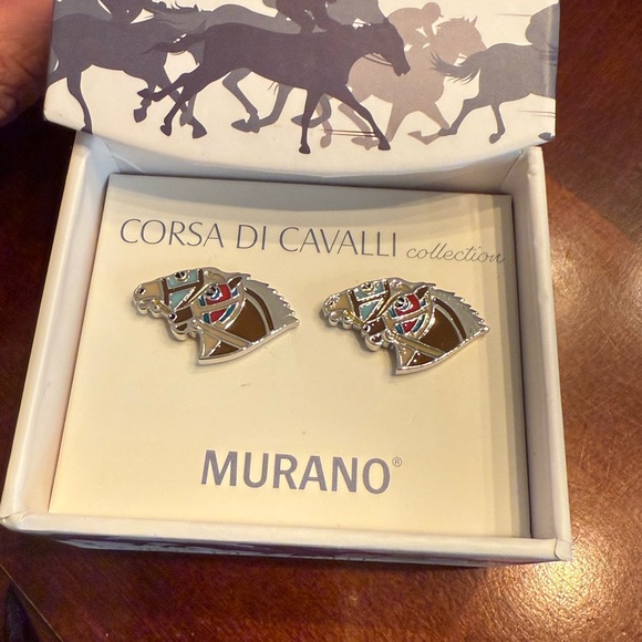 Murano Other - Murano Corsa Di Cavalli Derby Collection Silver and Brown Horse Cufflinks